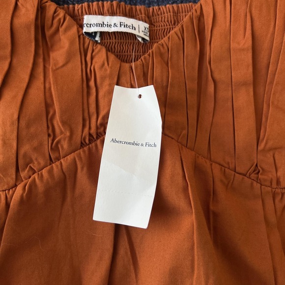 Abercrombie & Fitch Shirt Womens XS Rust Sweetheart Smocked Peplum Puff Sleeve - Picture 5 of 10